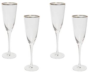 Champagneglas 4 st Transparent Handblåsta 25 cl Set Guldkantad Beliani