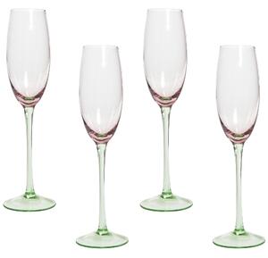 Champagneglas 4 st Rosa Grön Transparent Handblåsta 20 cl Set Beliani