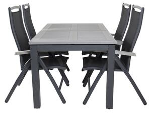 ALBANY Matbord 160/240x90 cm + 4 stolar - Svart/Grå | Utemöbler