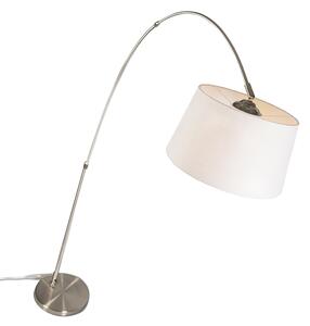 Modern båglampa stål med vit tygskärm - Arc Basic