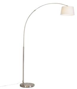 Modern båglampa stål med vit tygskärm - Arc Basic