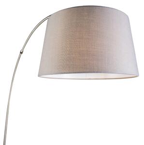 Modern båglampa stål med grå tygskärm - Arc Basic