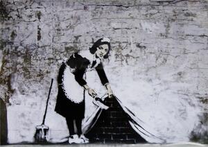 Poster, Affisch Banksy Street Art - Cleaning Maid, (59 x 42 cm)