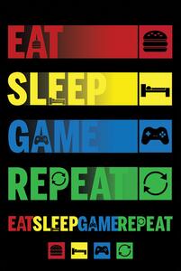 Poster, Affisch Eat Sleep Game Repeat, (61 x 91.5 cm)