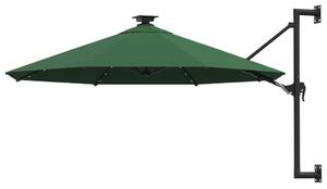 Väggmonterat parasoll med LED och metallstång 300 cm grön