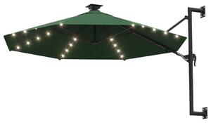 Väggmonterat parasoll med LED och metallstång 300 cm grön