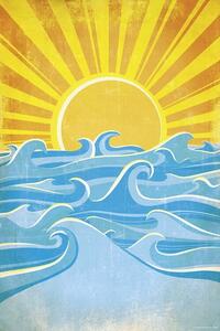 Poster, Affisch Sea Waves and Yellow Sun, (61 x 91.5 cm)