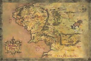 Poster, Affisch The Lord of the Rings - Map of the Middle Earth, (91.5 x 61 cm)