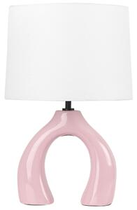 Bordslampa Rosa Keramik Polyester Bomull Trumformad Skärm Halvrund Lampfot Minimalistisk Design Beliani