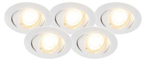 Set med 5 infällda spotlights vita inkl LED 3-stegs dimbara - Mio