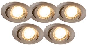 Set med 5 moderna infällda spotlights stål inkl LED 3-stegs dimbara - Mio