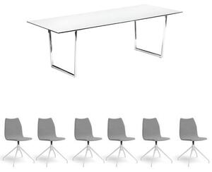 Framie Konferensbord + Stolar, 6 platser / 200 cm, Svart stativ, Svart stativ stol