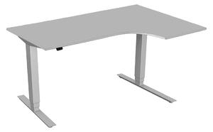 Höj- och sänkbart svängt skrivbord PREMIUM, 2 motorer, vitt stativ, vit bordsskiva, 160x120 cm