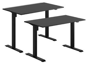 Höj- & sänkbart elskrivbord, svart stativ, svart bordsskiva, 160x70 cm