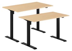 Höj- & sänkbart elskrivbord, svart stativ, bordsskiva i bok, 140x70 cm