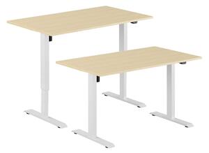 Höj- & sänkbart elskrivbord, vitt stativ, bordsskiva i björk, 160x70 cm