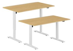 Höj- & sänkbart elskrivbord, vitt stativ, bordsskiva i ek, 140x70 cm
