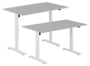 Höj- & sänkbart elskrivbord, vitt stativ, grå bordsskiva, 140x70 cm