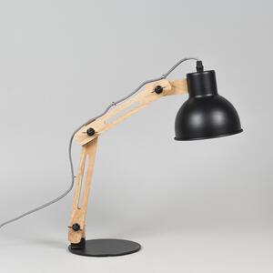 Industriell bordlampa svart med trä - Woodi