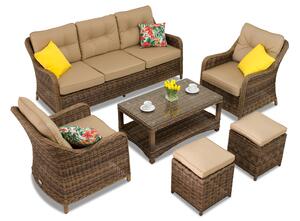 Toledo Coffee 5 technorattan set med sittpuffar brun Garden Point