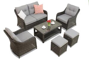 Toledo Coffee 4 antracit technorattan set med Garden Point sittpuffar