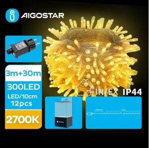 Aigostar - LED julkedja för utomhusbruk 300xLED/8 funktioner 33m IP44 varm vit