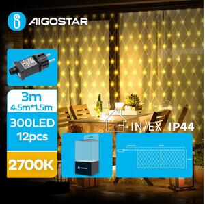 Aigostar - LED julkedja för utomhusbruk 300xLED/8 funktioner 7,5x1,5m IP44 varm vit