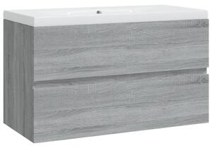 Badrumsskåp med inbyggt handfat grå sonoma konstruerat trä