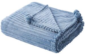 Filt Blå Polyester 150 x 200 cm Ribbad struktur med Pom-Poms Sängkläder Beliani
