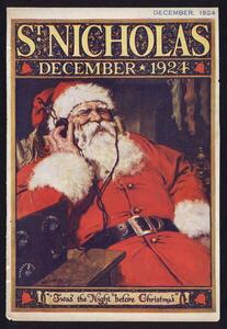 American School, - Konsttryck Santa Claus listening to the radio, (26.7 x 40 cm)