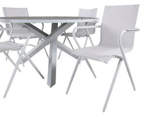ALINA PARMA Matbord 140 cm + 4 stolar - Vit/Grå | Utemöbler