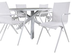 ALINA PARMA Matbord 140 cm + 6 stolar - Vit/Grå | Utemöbler
