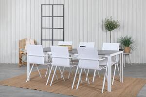 BREAK ALINA Matbord 205x90 cm + 6 stolar - Vit/Grå | Utemöbler