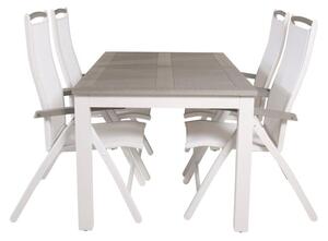 ALBANY Matbord 152/210x90 cm + 4 stolar - Vit/Grå | Utemöbler