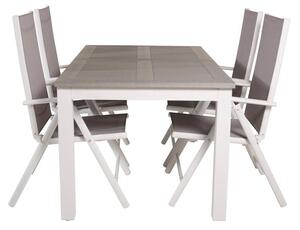 BREAK ALBANY Matbord 152/210x90 cm + 4 stolar - Grå/Vit | Utemöbler