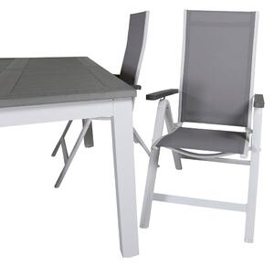 ALBANY Matbord 152/210x90 cm + 4 stolar - Grå/Vit | Utemöbler