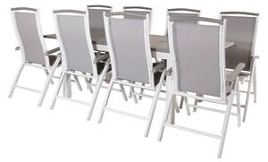 ALBANY Matbord 160/240x90 cm + 8 stolar - Grå/Vit | Utemöbler