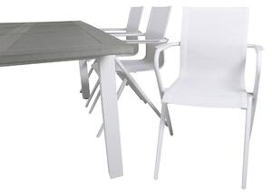 ALINA ALBANY Matbord 152/210x90 cm + 6 stolar - Vit/Grå | Utemöbler