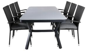 ANNA VIRYA Matbord 200x100 cm + 6 stolar - Svart/Grå | Utemöbler