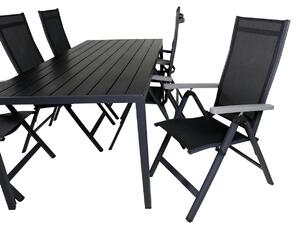 BREAK ALBANY Matbord 205x90 cm + 6 stolar - Svart | Utemöbler
