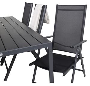 BREAK Matbord 205x90 cm + 6 stolar - Svart | Utemöbler