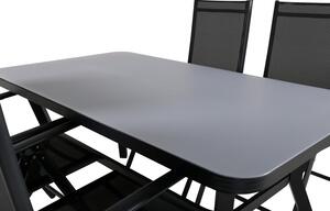 BREAK VIRYA Matbord 160x90 cm + 4 stolar - Svart/Grå | Utemöbler