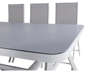 BREAK VIRYA Matbord 200x100 cm + 6 stolar - Grå/Vit | Utemöbler