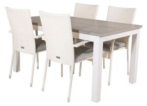 ANNA ALBANY Matbord 152/210x90 cm + 4 stolar - Vit/Grå | Utemöbler