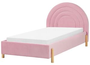 Förvaringssäng Rosa Sammet Enkelsäng 90 x 200 cm Minimalistisk Retro Design Ottoman Förvaring Halvrund Sänggavel Beliani