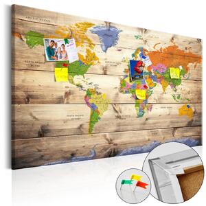 Anslagstavla i kork - Map on wood: Colourful Travels - 60x40