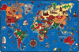 Barnmatta World Map Blå