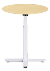 Höj och sänkbart elskrivbord, en pelare, vitt stativ, björk bordsskiva Dia70cm