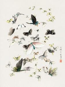Konsttryck Butterflies & Moths (2 of 2) - Katsushika Hokusai, (30 x 40 cm)