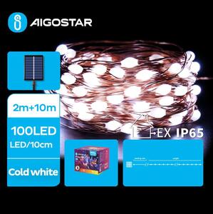 Aigostar - LED Solar Julkedja 100xLED/8 funktioner 12m IP65 kall vit